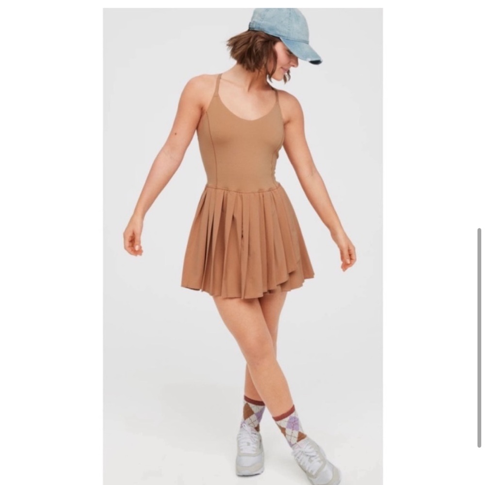 Aerie Tan Real me pleated Dress